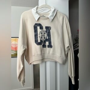 Hollister Cream Cropped Sweatshirt with Navy 'CA' Logo